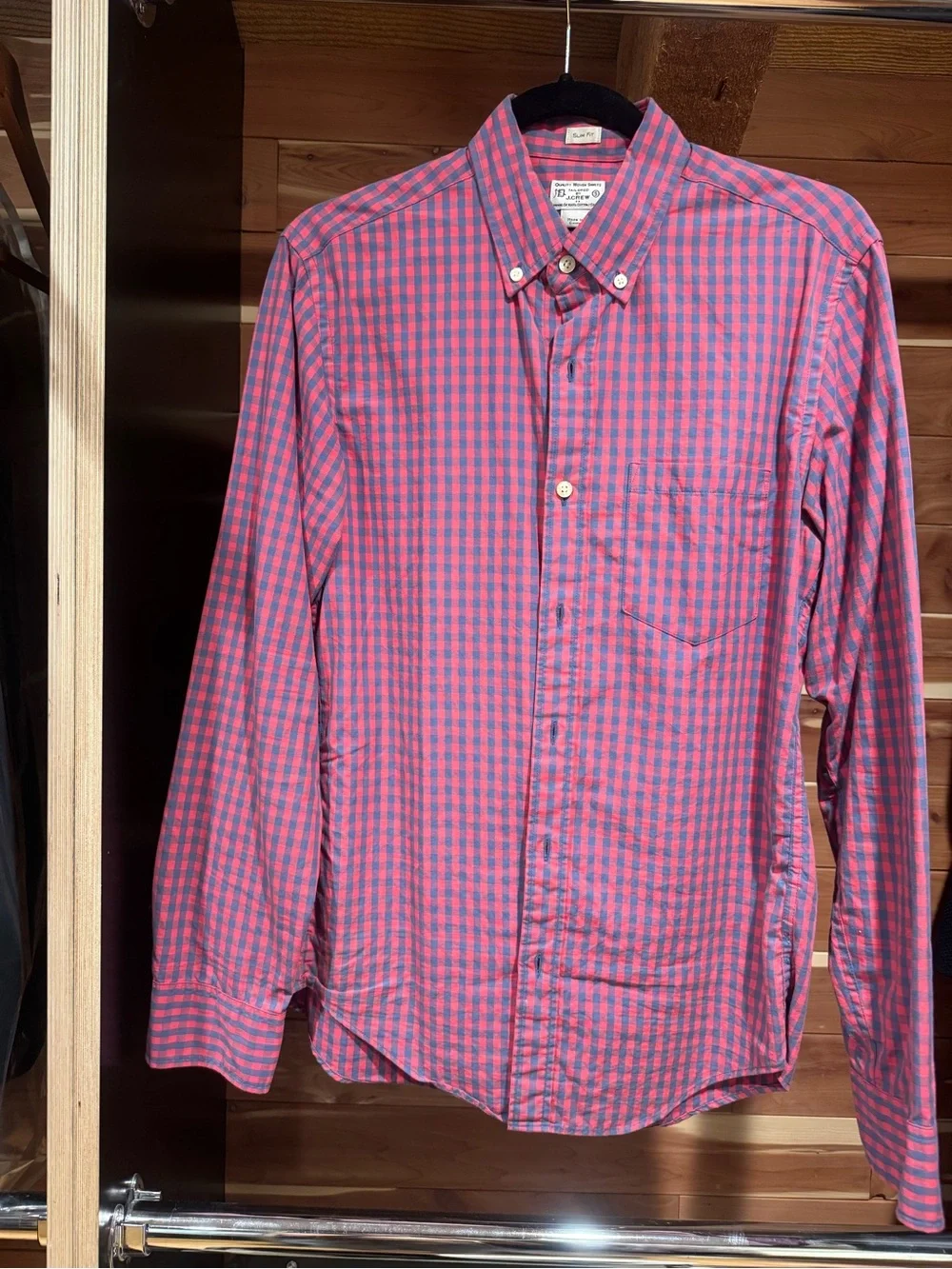 J. Crew Pink and Blue Check Button-Down Shirt